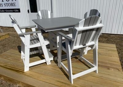 POLY WOOD GRAY SQUARE CONVERSATION TABLE & 4 ADIRONDACK CHAIRS